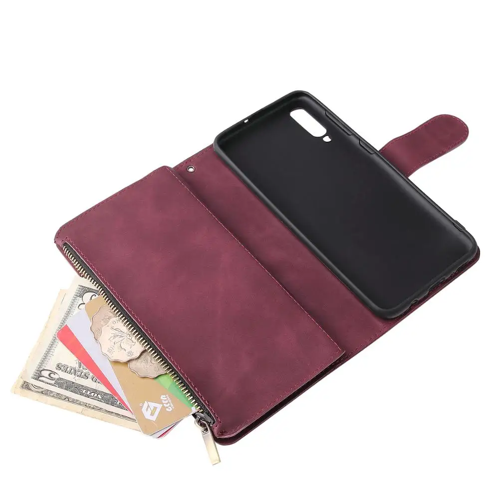 

For Samsung Galaxy A10 A20 A30 A40 A50 A70 A20E Case Zipper Wallet Leather Case Card Slot Flip Stand Cover Phone Bag Anti-knock