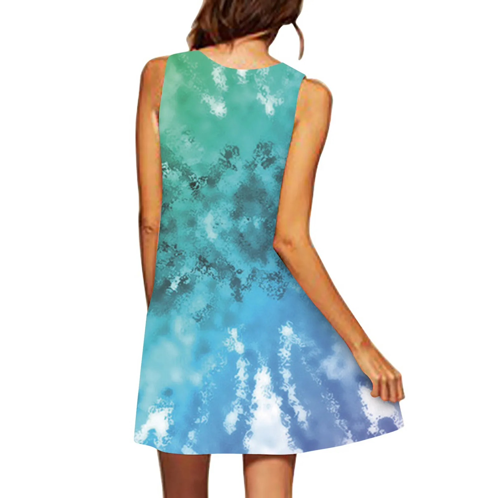 

Rainbow Tie-dye Dress Women 2021 Summer Beach Sundress Loose Sleeveless Casual Dresses For Women Vestidos De Verano Robe Femme