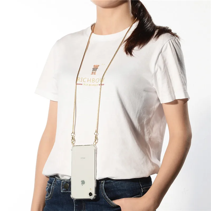 

Shockproof Clear Phone Case Metal Strap Cord Chain Tape Necklace Lanyard For Huawei Y8S Y9A Y6P Y5P P SMART 2020 S 2019 Z Plus