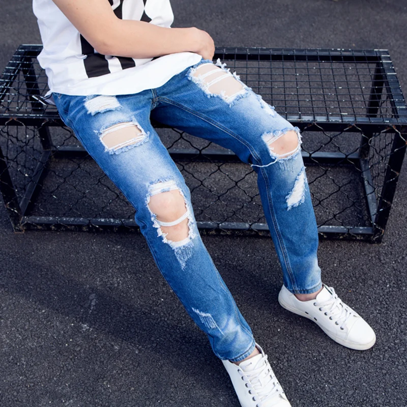 Летние узкие мужские джинсы с большими дырками, узкие брюки, Корейская версия трендовых брюк больших размеров 9 от AliExpress RU&CIS NEW