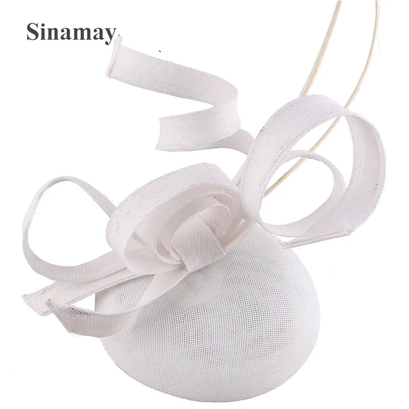 

White Wedding Fascinators Hat Women Large Brim Flowers Royal Fedoras Ladies Sinamay Hats Kentucky Derby Party Fedora Headbands