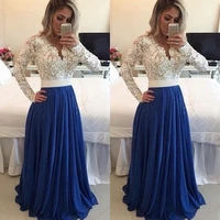 2022 prom dresses long sleeves lace pearl beaded blue evening dresses a line formal party dress long evening cheap pageant gowns