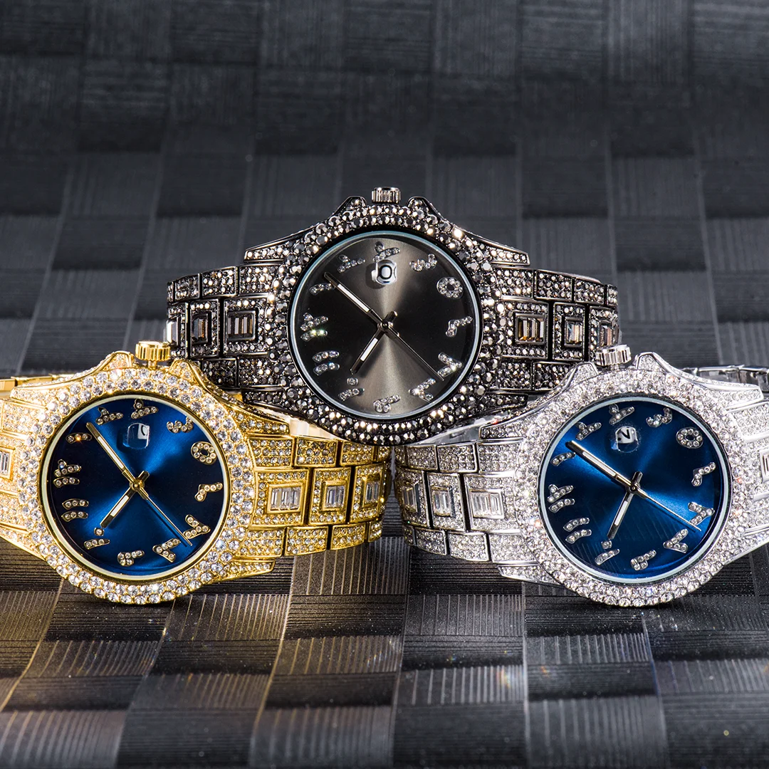 

Men's Wrist Watch Diamond Top Selling Blue Watch Men Waterproof Brand Luxury 18k Gold Calendar Steel Relogio Masculino