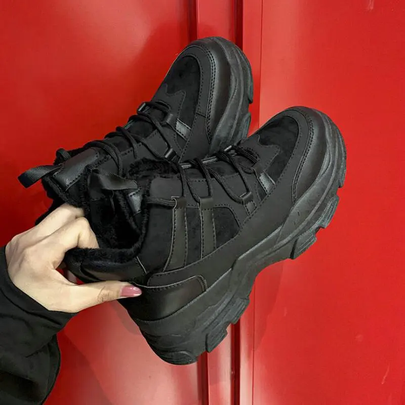 Зимние женские кроссовки корейские Дикие повседневные согреться с мехом