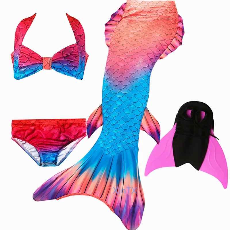swimsuit with fin Новые модные плавательные хвосты русалки для детей, летняя пляжная одежда для девочек, купальные костюмы, костюм русалки - Цвет: swimsuit with fin