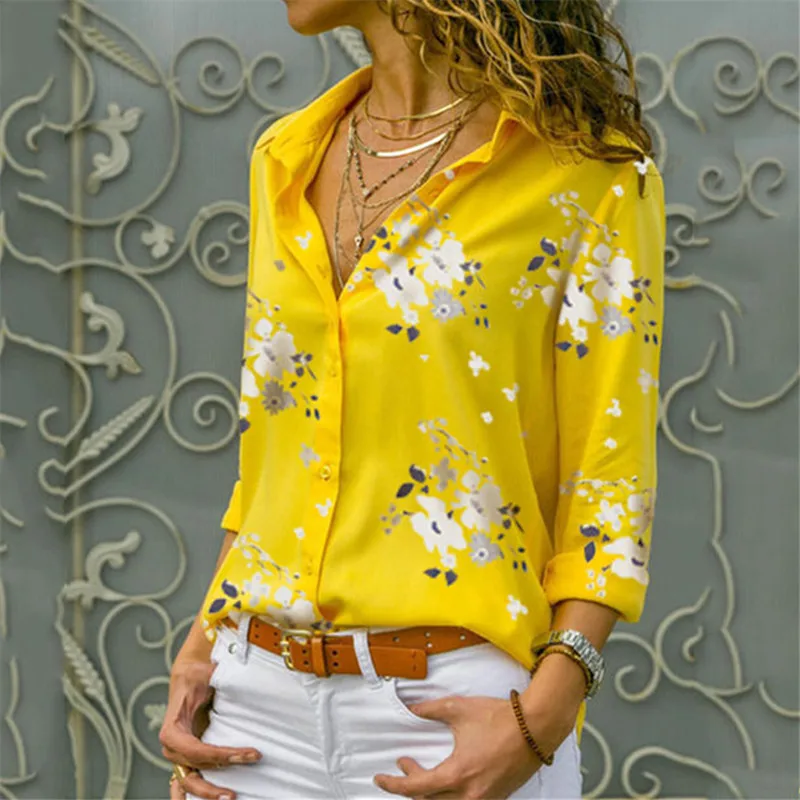Женская блузка с длинным рукавом V-образным вырезом и цветочным принтом | одежда