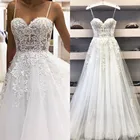 2022 пляжное сексуальное ТРАПЕЦИЕВИДНОЕ свадебное платье на бретельках винтажное кружевное платье с аппликацией женское свадебное платье
