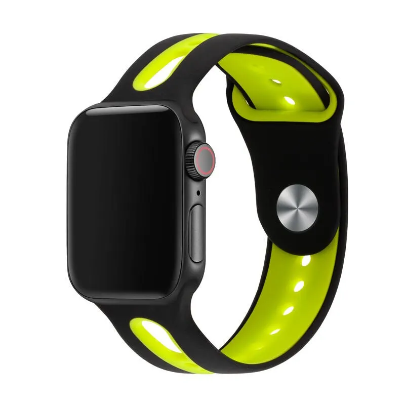 Силиконовый ремешок для apple watch band 44 мм 40 мм наручных часов iWatch, ремешок 38 мм 42 мм дышащий спортивный ремешок Браслет apple watch 5 4 3 2 1 - Цвет ремешка: black yellow