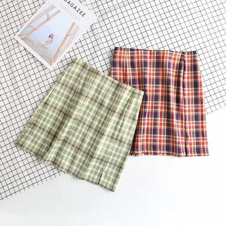 Pg2025 Ранняя весна новая быстрая Распродажа зеленая клетчатая короткая юбка с