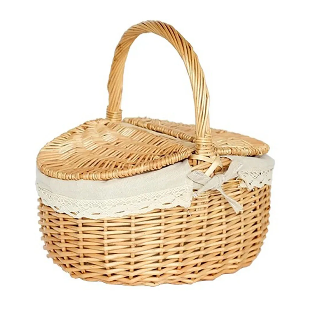 

Handmade Large Wicker Basket with Handle Picnic Willow Woven Storage Hamper outdoor Camping Picnic Fruit Basket Container