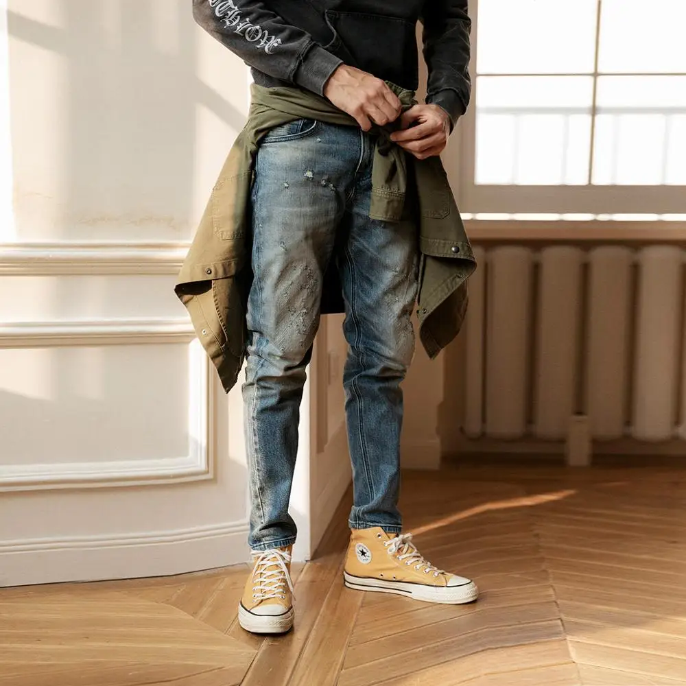 SIMWOOD новинка весны 2020 рваные джинсы для мужчин специальное отверстие темные