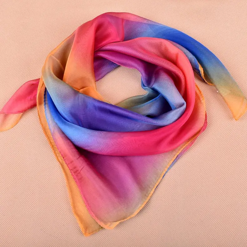 Весенняя двухцветная шелковая сатиновая квадратная лента для волос хиджаб