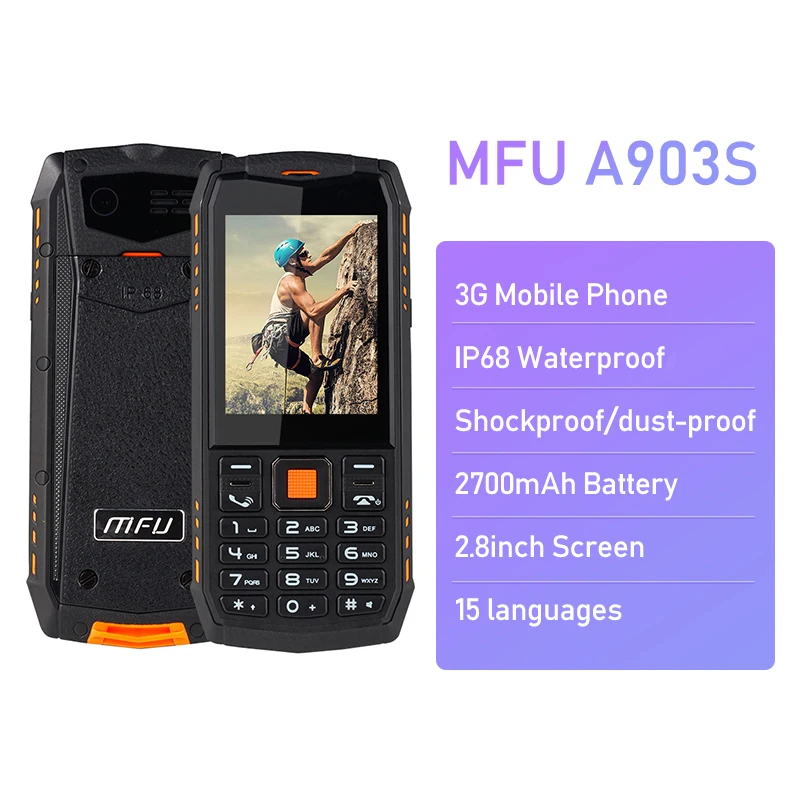 Водонепроницаемый ударопрочный мобильный телефон MFU A903S 3G IP68 2 8 &quot 2700 мАч двойная