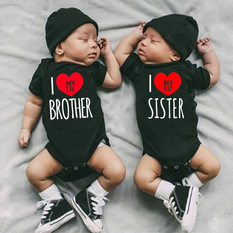Комбинезон хлопковый для новорожденных с надписью I Love My Sister Brother|Боди малышек| |