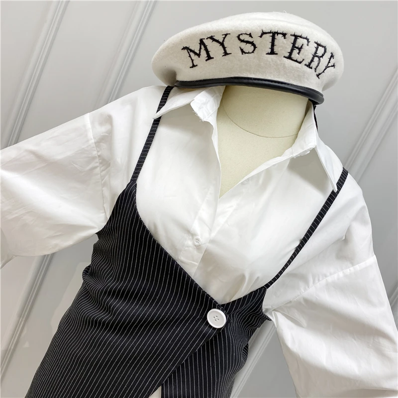 Женский жилет в полоску + свободное платье Корейском стиле сезон весна-лето