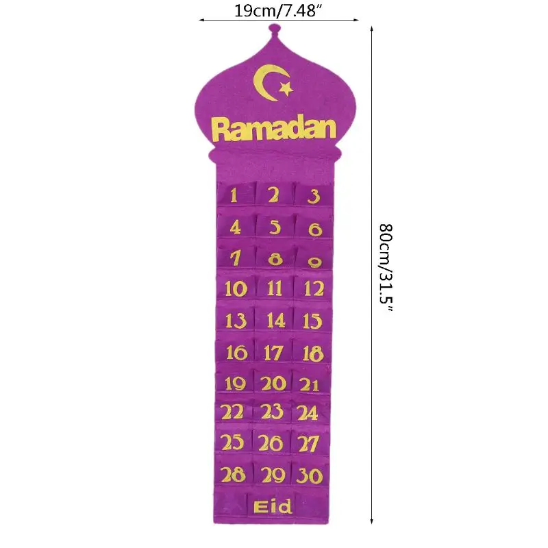 

Felt Ramadan Eid Mubarak Wall Hanging Numbered Countdown Calendar 30 Spaces Home Muslim Balram Party Decor Supplies