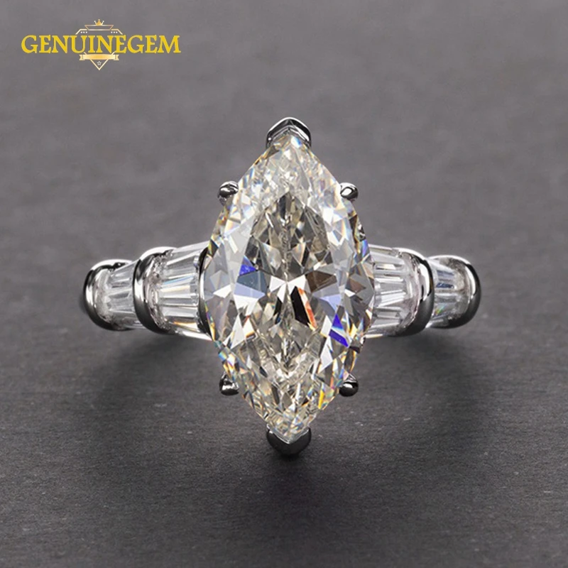 GENUINEGEM Роскошные 8x14 мм marikesa 925 пробы серебряные ювелирные изделия Свадебные обручальные кольца с муассанитом для женщин кольцо с драгоценным камнем