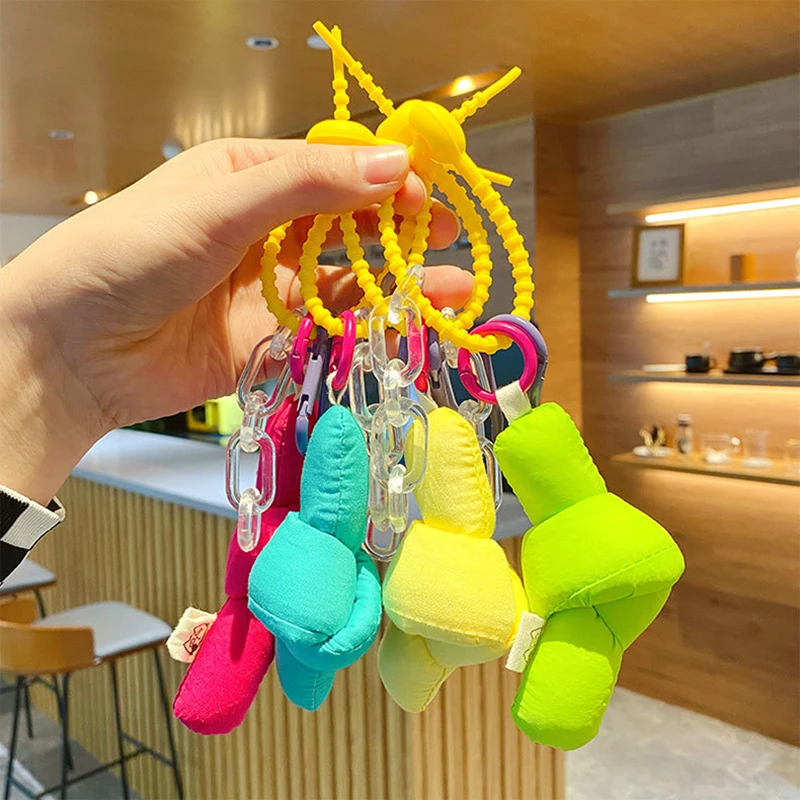 

Creative Candy Color Keychain Lovely Fashion Bowknot Diy Distorted Jewelry Pendant Keyring Women Bag Car Accessories Kids Gifts