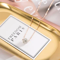 yun ruo rose gold pave zircon crystal ball pendant necklace accessory 316l titanium steel jewelry woman never fade drop shipping