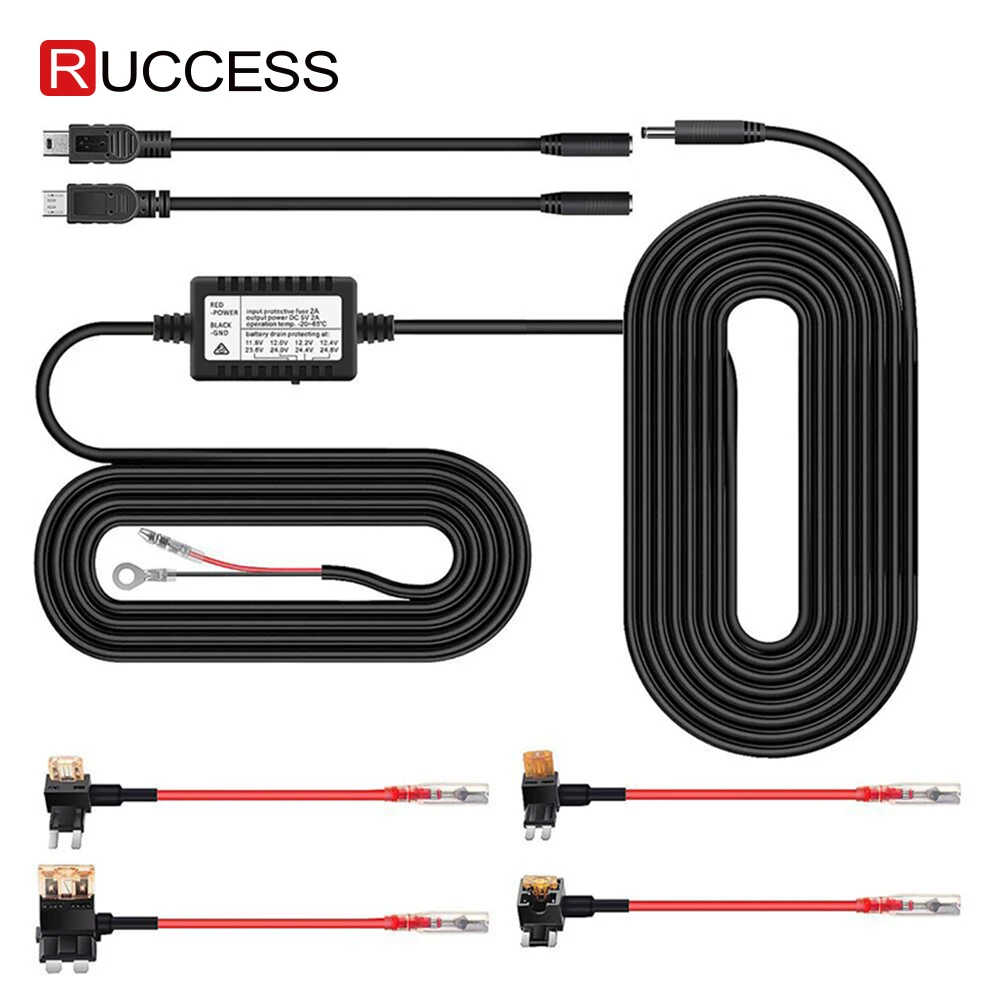 Ruccess Hardwire Комплект Мини Micro USB DVR адаптер питания DC 12 В 24 В до 5 В 2A жесткий провод комплект для видеорегистратора/Автомобильный видеорегистратор/24 H парковка