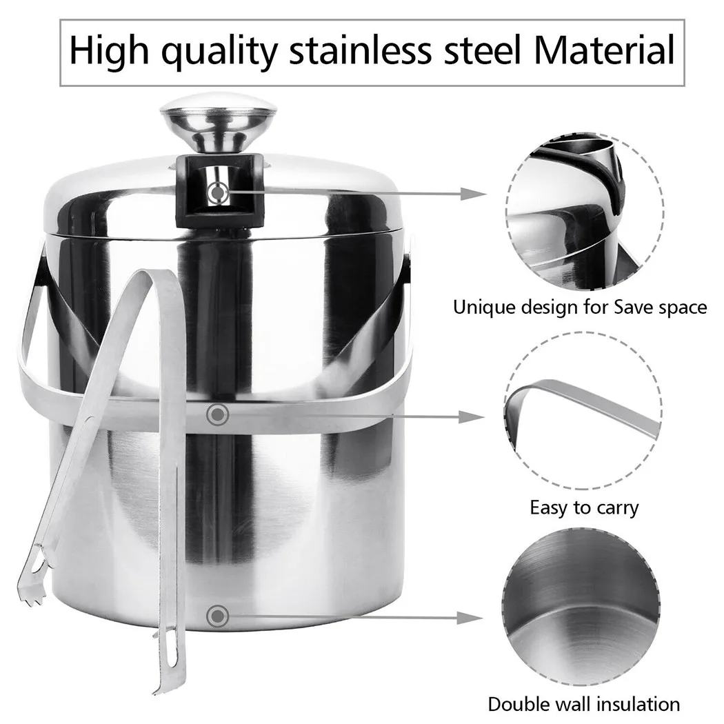 

Restaurant Bucket Stainless Steel With Tongs Bar Barbecue Double Walled