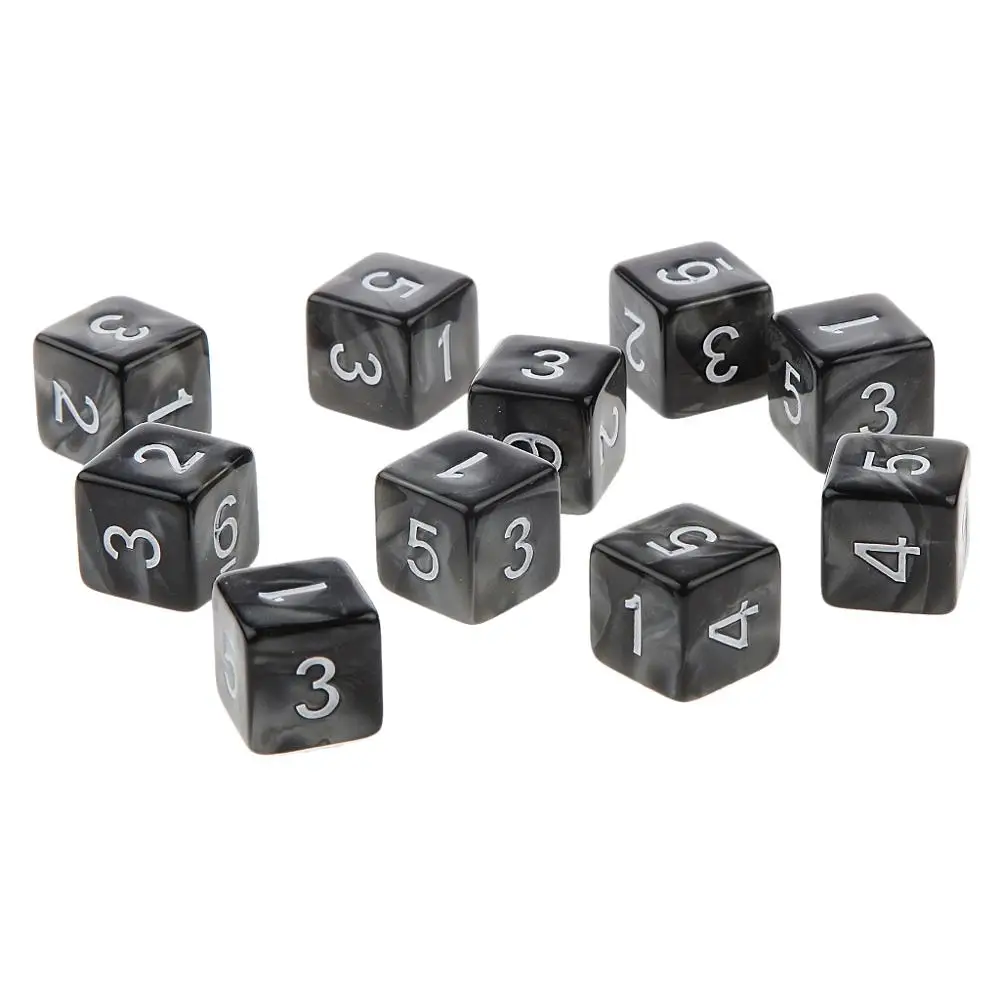 Black 6 Sided 10 шт./компл. D6 D10 игра кубик для настольной игры вечерние азартные игры в кости игра цифровой с разноцветным стороны многогранные кубики - Цвет: Black 6 Sided
