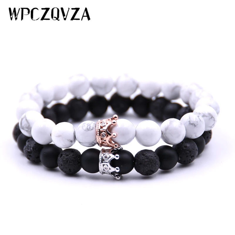 WPCZQVZA классические браслеты с бусинами из натурального камня и Король Королева
