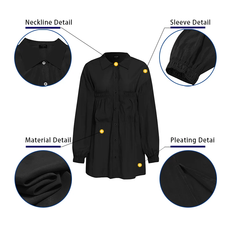 

2021 Women Casual Lapel Neck Tops VONDA Loose Bohemian Blouse Shirts Long Sleeve Office Blouses Femme Buttons Tops OL Blusas 5XL