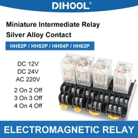 miniature intermediate relay dc12v dc24v ac220v electromagnetic relay 8 pin 11 pin 14 pin with base hh52p silver alloy contact