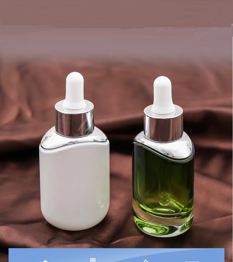 30 мл белая/зеленая стеклянная бутылка с серебряной капельницей для эфирного