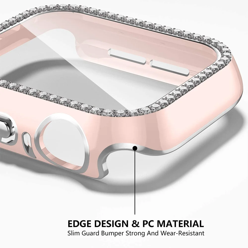Шикарное стекло + чехол для Apple Watch 44 мм 45 41 40 42 38 фотоэлемент защита экрана iwatch