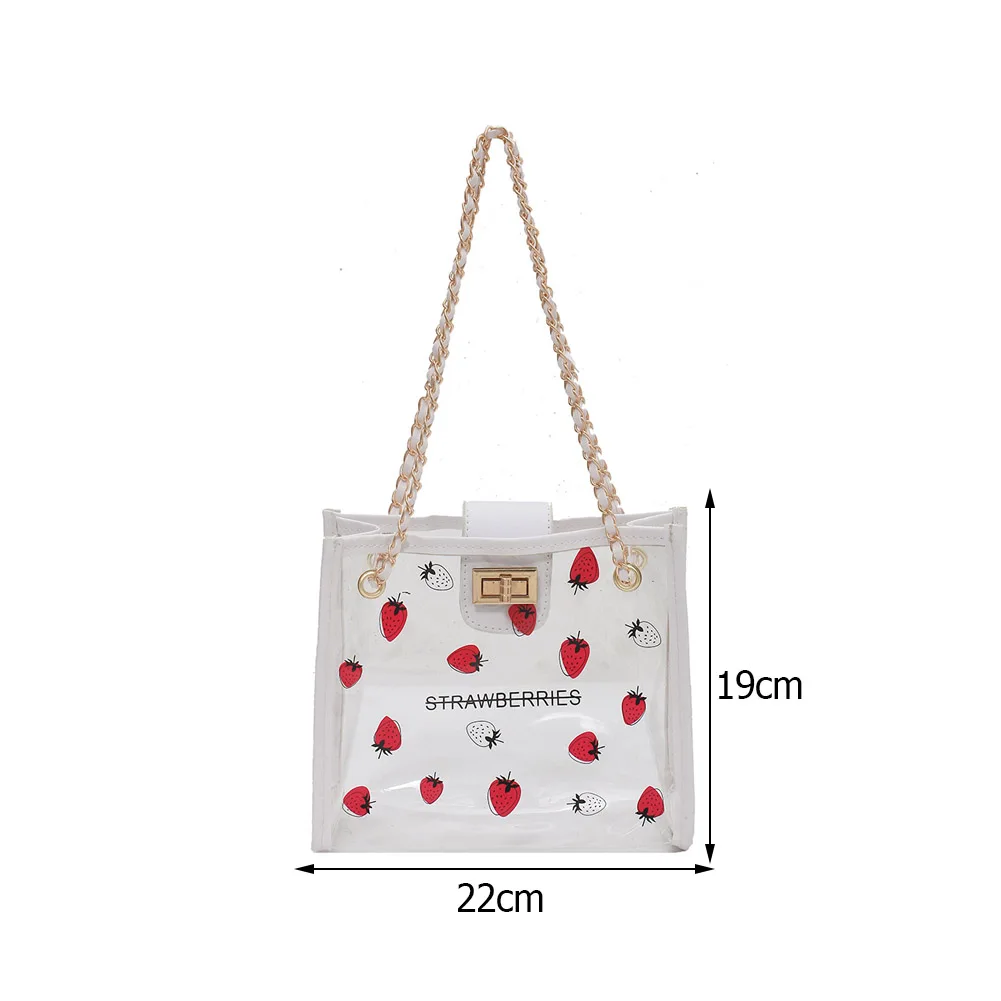 

Fashion Women Transparent Crossbody Bags Strawberry Printing Chain Shoulder Bag Casual Ladies Small Handbag Purse
