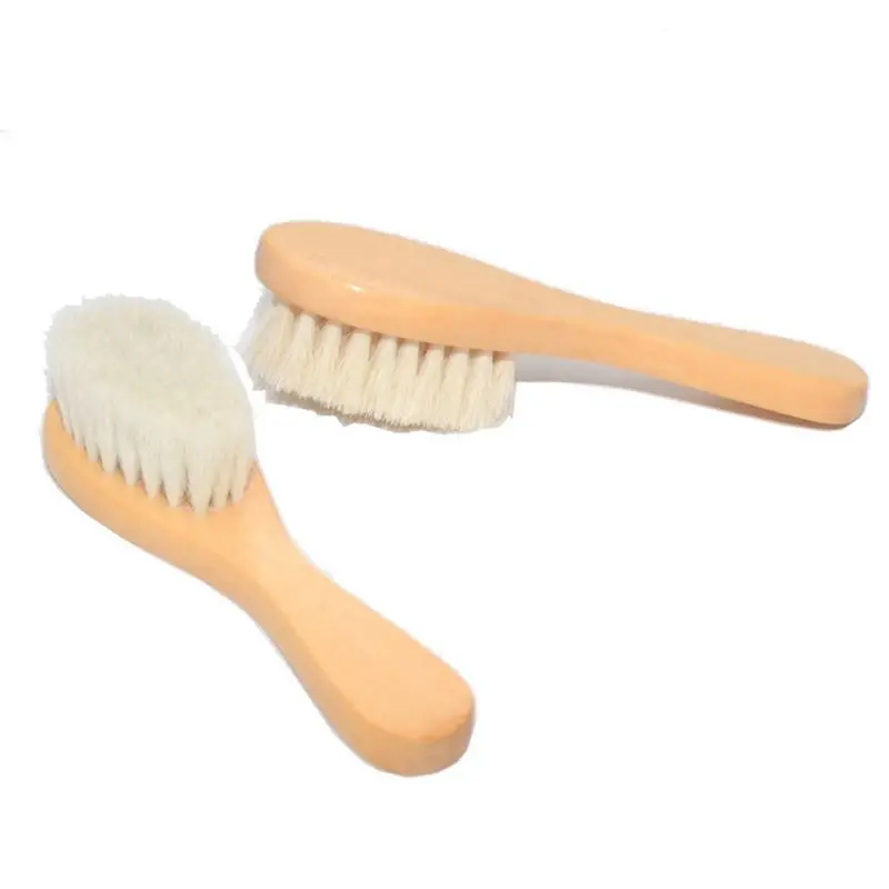 

4XBC 2 Pcs/set New Baby Care Natural Wool Wooden Brush Comb Kids Hairbrush Newborn Infant Comb Head Massager