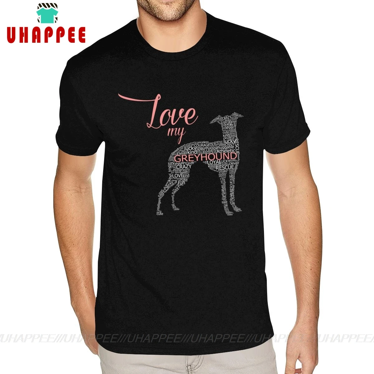 Мужская футболка с коротким рукавом из чистого хлопка рисунком Love My Greyhound|Мужские