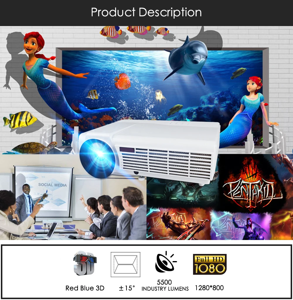 Poner Saund светодиодный 96 светодиодный проектор 5500 люмен Full HD проектор 1080P с 10 м HDMI штативом USB VGA AV 3D Proyector lcd Vs bt96 m5