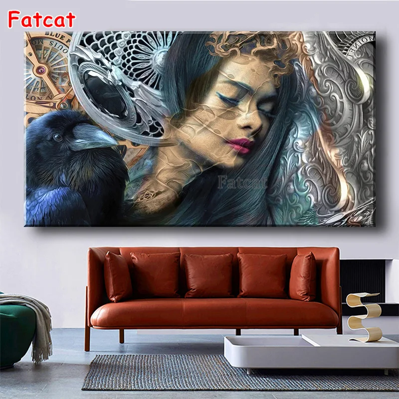

Crow Fantasy Woman Square 5d Diy Diamond Painting Embroidery Witch Villain Handmade 3d Picture Diamond Mosaic Home Decor PP1735
