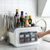 multi function kitchen storage box pantry shelf condiment box 6 grids kitchen with dust cover