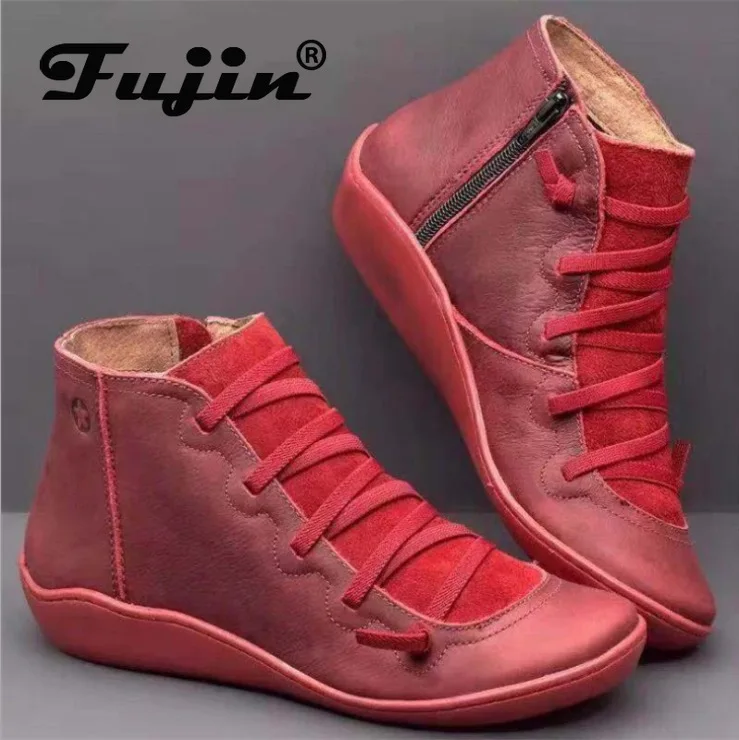 Fujin/женские ботильоны из мягкой кожи высокого качества Женские ботинки без