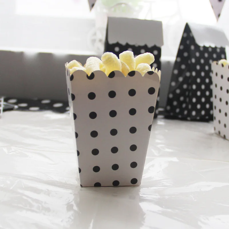Popcorn box 12pcs Черное пятно одноразовые наборы посуды тарелка и чашка для вечеринки Nakpins соломенные вечерние столовые приборы для украшения на свадьбу на день рождения вечерние принадлежности - Цвет: Popcorn box 12pcs