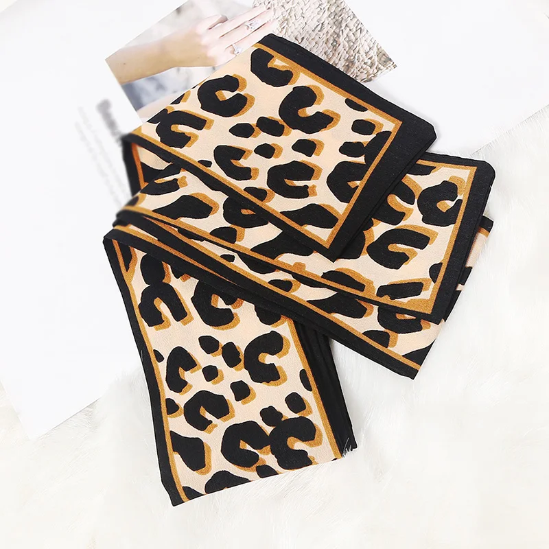 Модный Леопардовый принт обтягивающий длинный шелковый шарф Женский Галстук для
