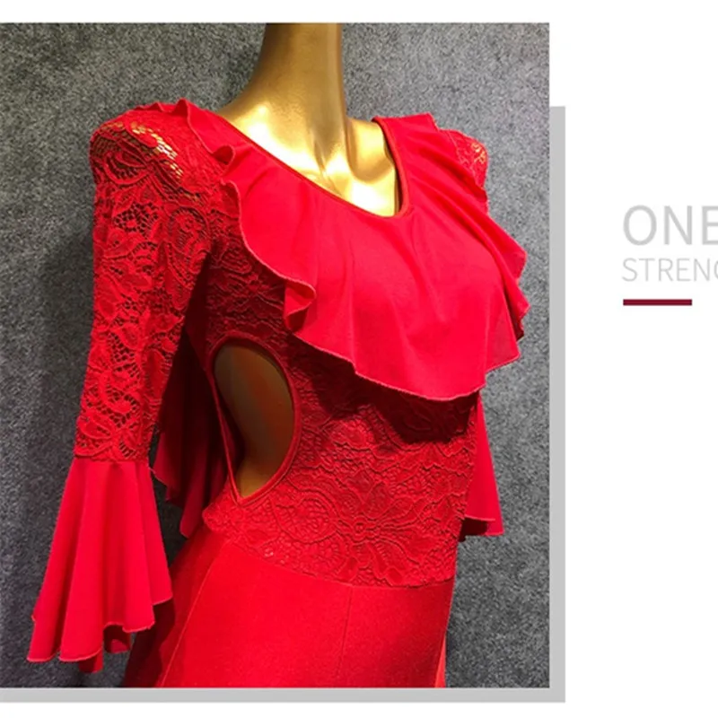 Женское платье для бальных танцев красное Венского вальса бальное с трико костюм