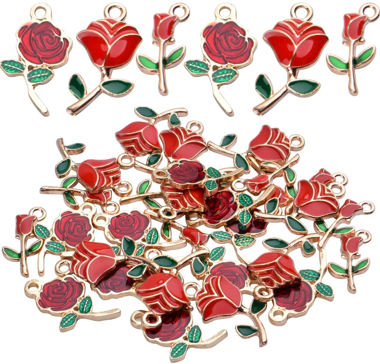 

30pcs Enamel Rose Flower Charm Pendant for DIY Jewellery Necklace Bracelet Earring Crafts, 3 Styles