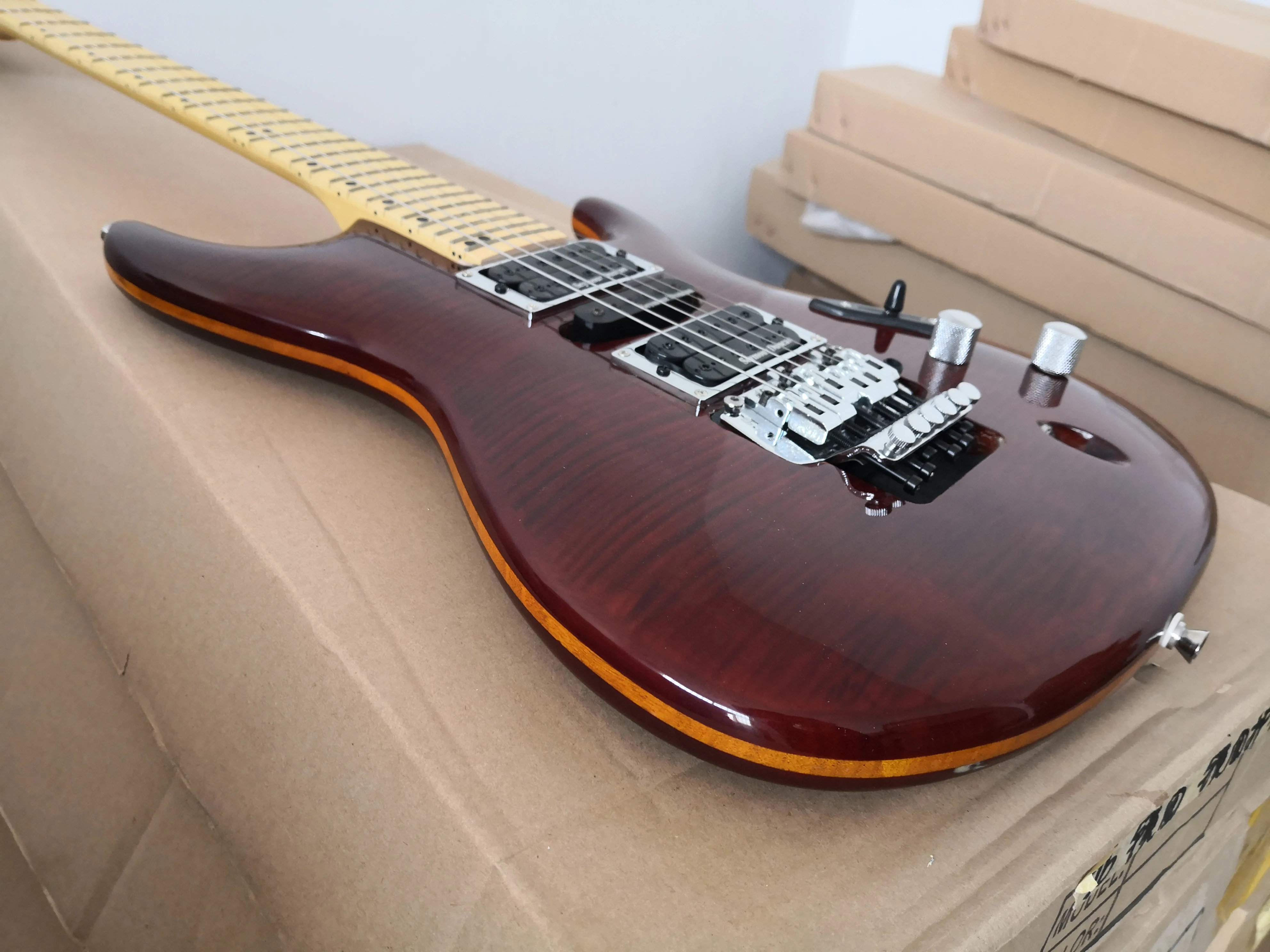 custom 6 string  guitar,brow guitar,Ash wood body,tremolo bridge,HSH pickups,24 frets,Ultra-thin guitar