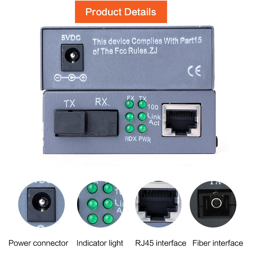 5 Pair HTB-GS-03 A/B Gigabit Single Mode Fiber Optical Media Converter 10/100/1000Mbps SC Port 3KM External Power Supply