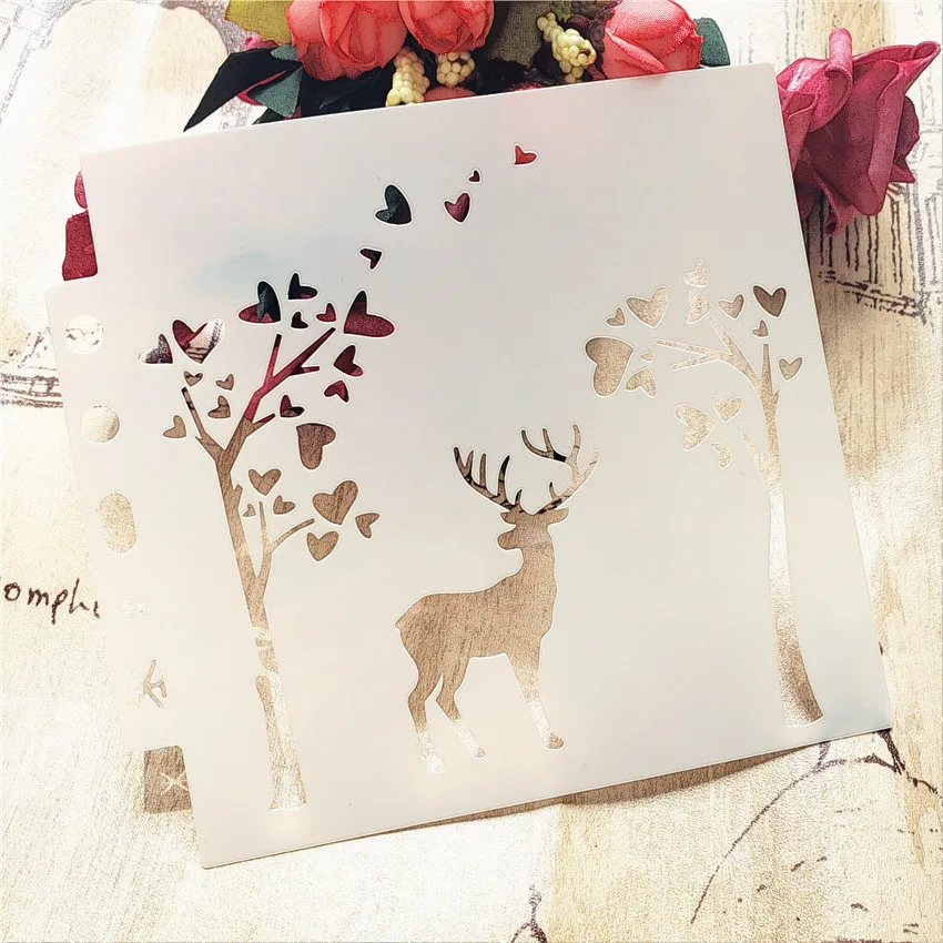 14 1*13 см трафареты для дерева оленя шаблон спрей Пластиковая форма Щит DIY торт