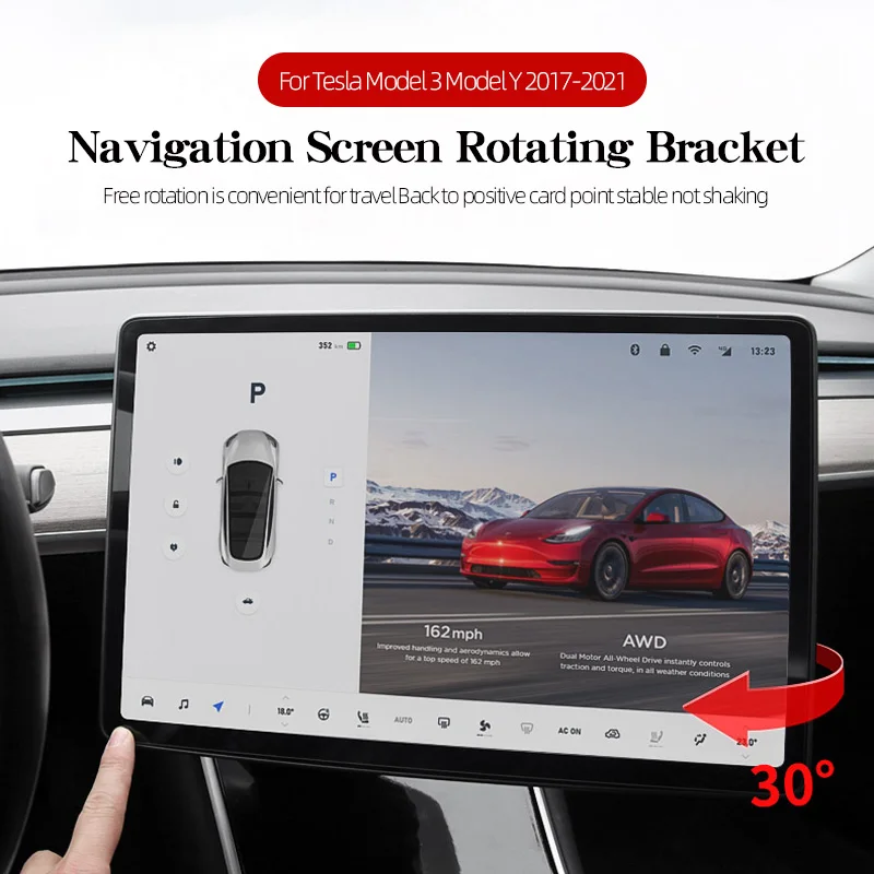 

ABS For Tesla Model 3 Model Y 2017-2021 Navigation Screen Rotating Bracket 360 Degree Rotating Bracket Anti-shake Car Interior