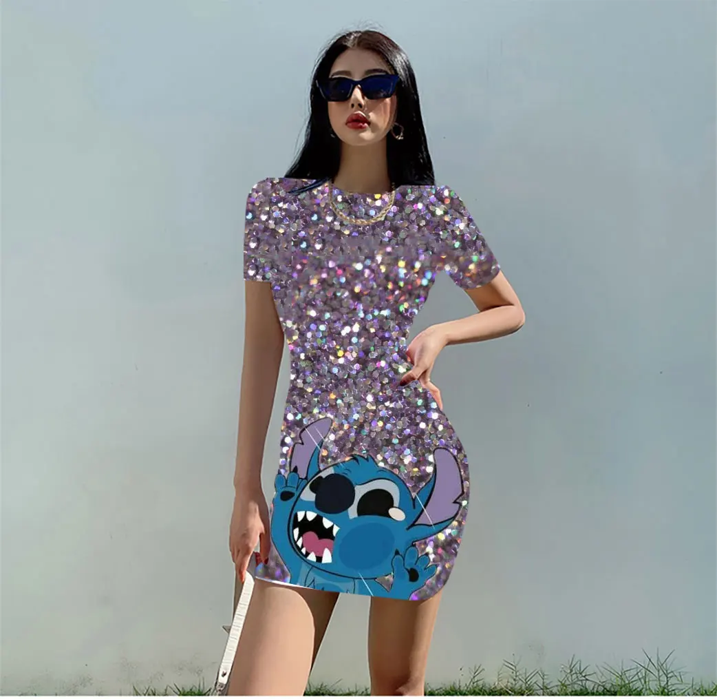 

Платье женское летнее с круглым вырезом и принтом, облегающее