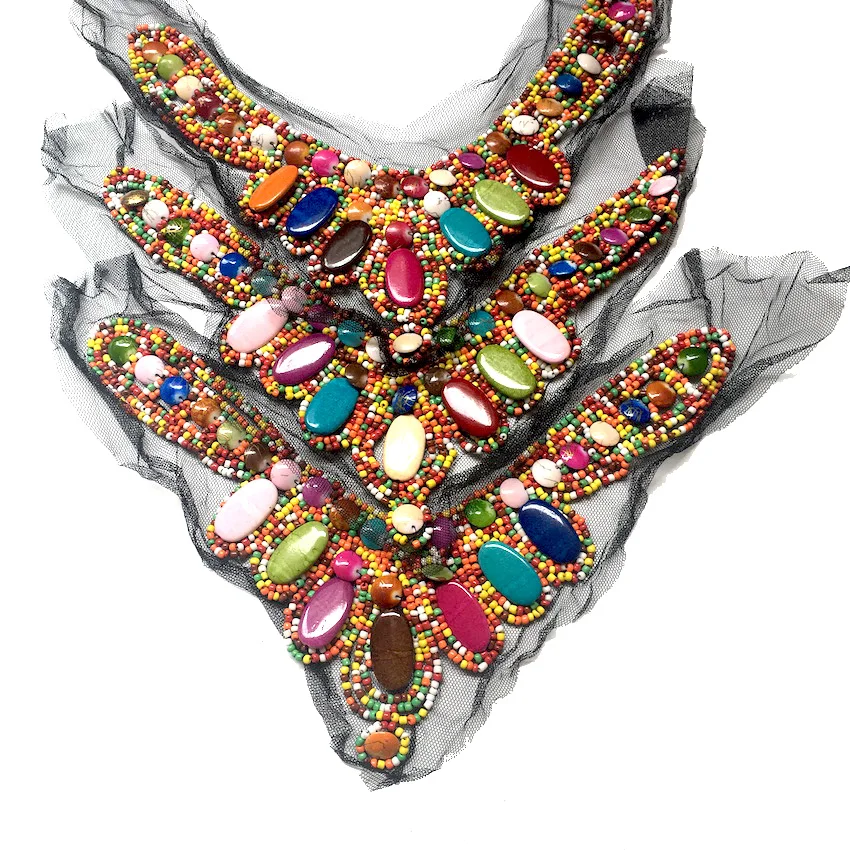 1 шт. разноцветный вышитый кружевной воротник из тяжелых камней для рукоделия