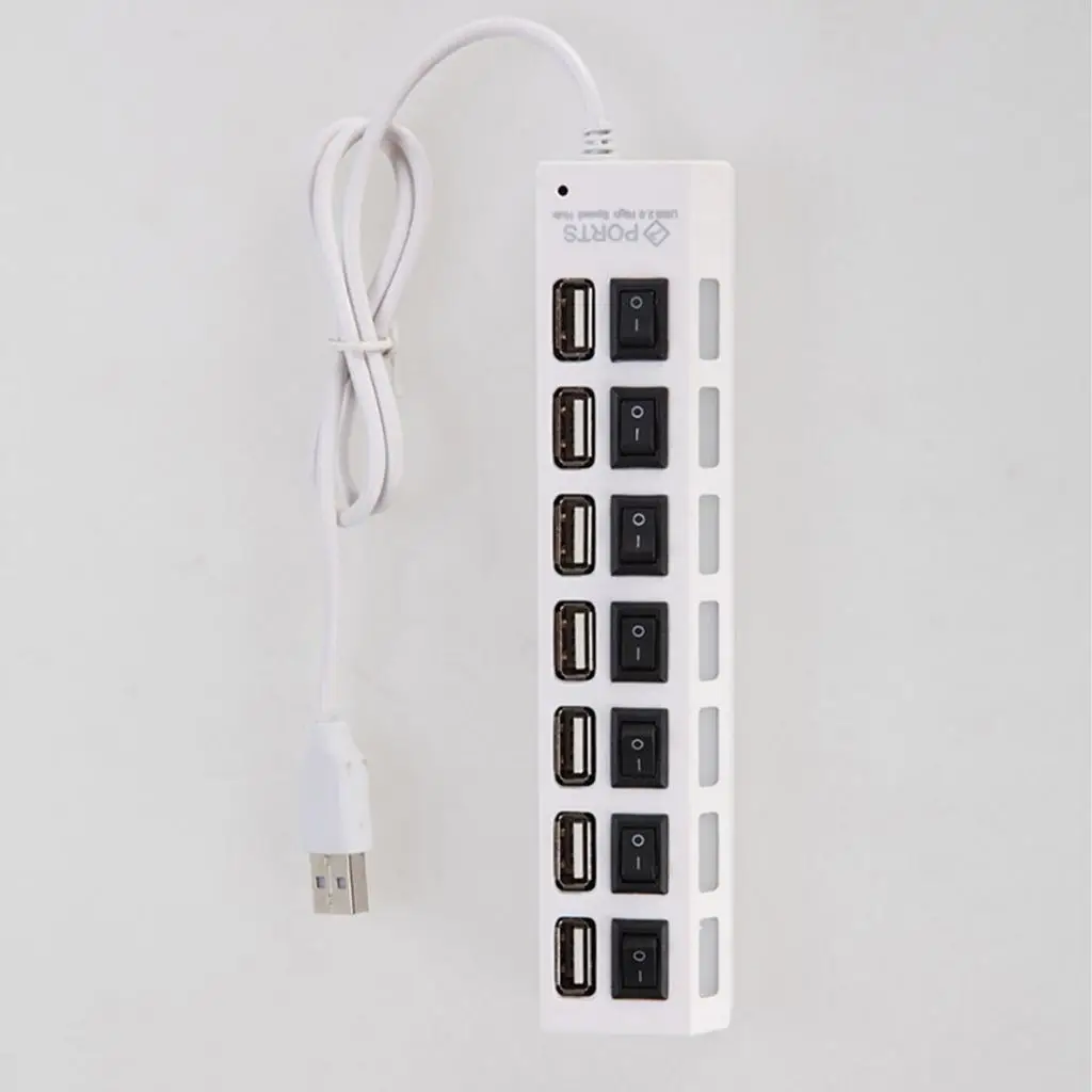 

7 Port USB Splitter Portable Data Hub with Individual On/Off Switch and LED Individual port surge protection