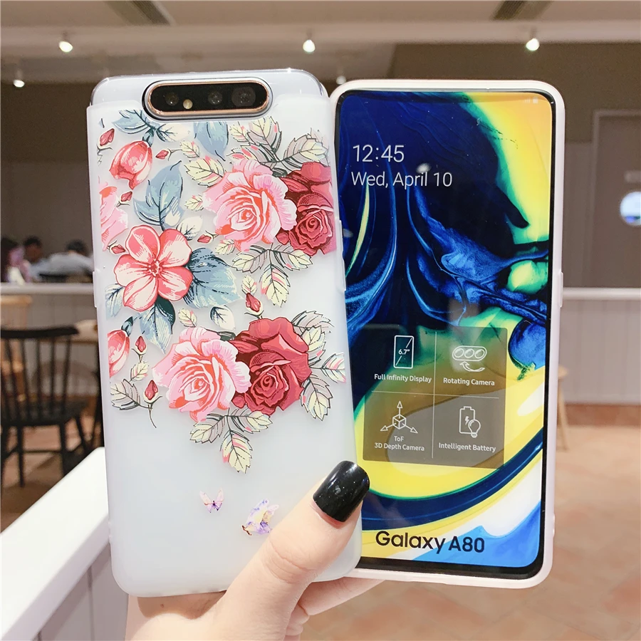 Чехол для телефона из ТПУ с тиснеными цветами и вишнями Samsung Galaxy Note 10 S10 S9 S8 Plus A9 A90